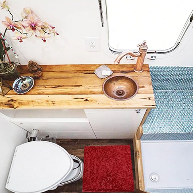 Non-Slip Bath Rug,Extra Soft Microfiber Bedroom Shag Carpet with Anti-Slip Backing,Water/Dust Absorbent Fast Dry Shower Mat,Sound Insulated Stairs Pad,Machine Washable (Red,12 x 12 Inches)