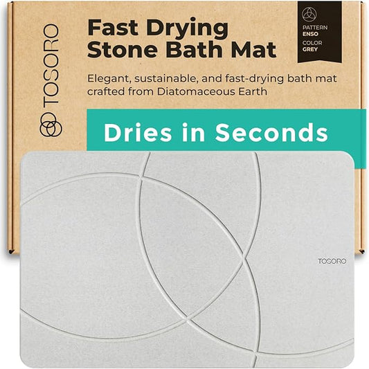 Stone Bath Mat, Diatomaceous Earth Non-Slip Stone Shower Mat - Quick Drying Absorbent Bath Mats for Bathroom - Elegant & Modern Design, Easy to Clean (23.5 x 15) - Grey