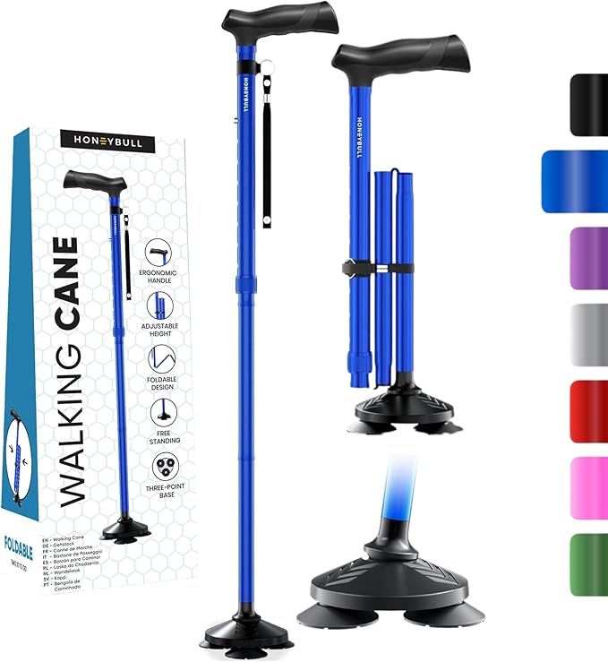 Walking Cane for Men & Women Foldable, Adjustable, Heavy Duty, Free Standing, All Terrain, Collapsible Walking Sticks for Seniors & Adults