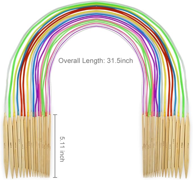 18 Pairs Bamboo Knitting Needles Set, Vancens Circular Wooden Knitting Needles with Colorful Plastic Tube, Small Tools for Weave are Included, 18 Sizes: 2mm - 10mm, 31.5" Length