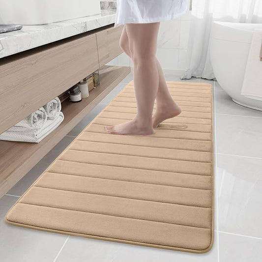Buganda Memory Foam Bath Mat, 70" x 24", Ultra Soft and Non-Slip Bathroom Rugs, Water Absorbent and Machine Washable Bath Rug Runner for Bathroom, Shower, and Tub, Camel