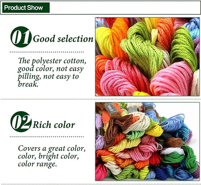 Dimensean 200 Pcs Embroidery ThreadsRainbow Embroidery Floss Cross Stitch Cotton Floss Skeins Hand Craft Premium Rainbow DIY Sewing Tool Multiple Colour