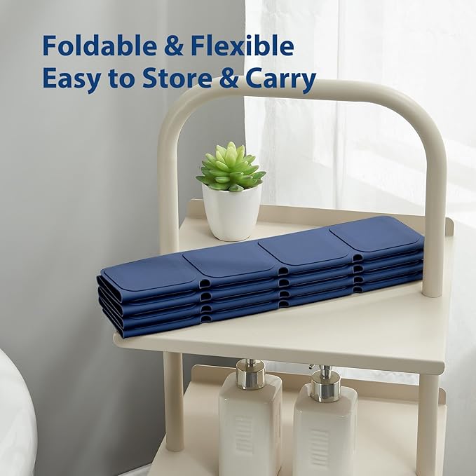 Silicone Bath Mat with Suction Cups – Non-Slip Foldable Bathtub & Shower Mat, Durable & Quick-Dry Safety Tub Mat with Large Drain Holes for Families 28"x 14" Navy Blue