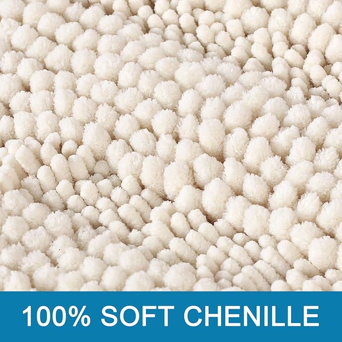 H.VERSAILTEX Ivory Bath Mat Bath Rugs, Extra Thick Striped Bath Rugs for Bathroom 2 Piece Bathroom Set, Anti-Slip Soft Plush Chenille Shaggy Mat Water Absorbent (Ivory, 20" x 32"/17" x 24")