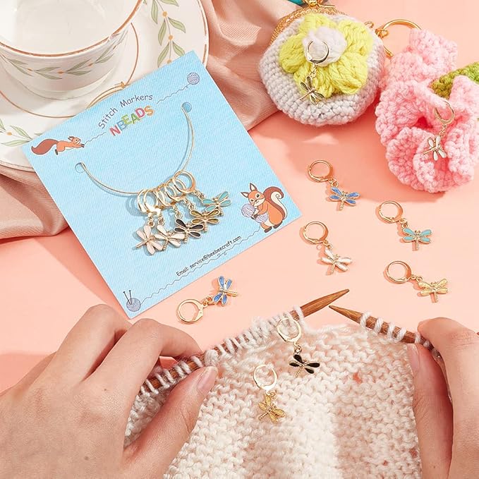 NBEADS 28 Pcs Dragonfly Stitch Markers, Alloy Enamel Crochet Stitch Marker Charms Locking Stitch Marker with 304 Stainless Steel Clasp for Crochet Weaving Sewing Accessories Jewelry Making