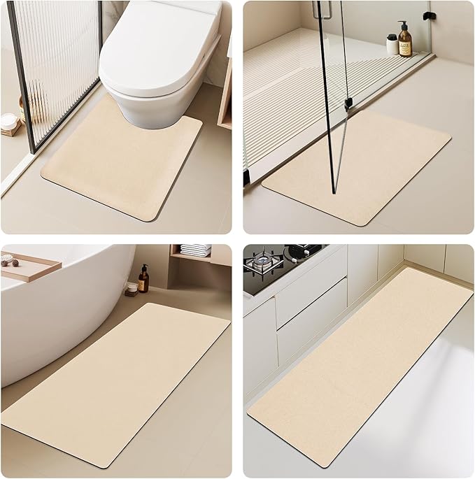 Bath Mat, Bathroom Rugs Non Slip Washable Thin Absorbent Quick Dry Bath Mat Fits Under Door Bathroom Floor Mat Perfect for Bath, Shower, or Sink 20"x48" Beige
