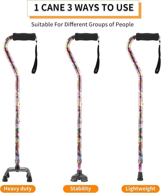 LIXIANG Walking Canes Stablize Women Quad Canes for Seniors & Adults Foldable Adjustable for Men & Women Heavy Duty Freestanding Cane for People with Leg Injuries 3 footings