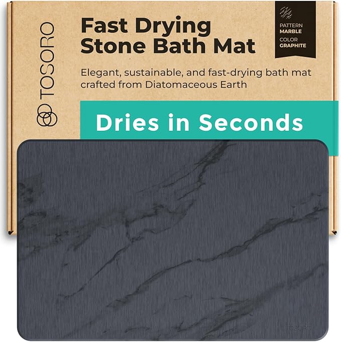 Stone Bath Mat, Diatomaceous Earth Non-Slip Stone Shower Mat - Quick Drying Absorbent Bath Mats for Bathroom - Elegant & Modern Design, Easy to Clean (23.5 x 15) - Graphite