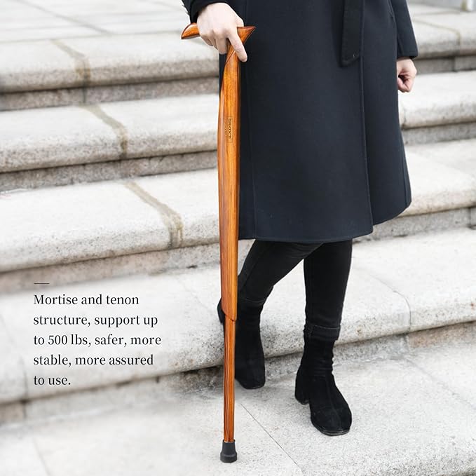 Wooden Walking Cane for Men and Women -Natural Solid Wood, 3 Rubber Tips, Heavy Duty, with Travel Bag- Wooden Walking Stick, Ergonomic Canes for Seniors Unisex Walking Canes