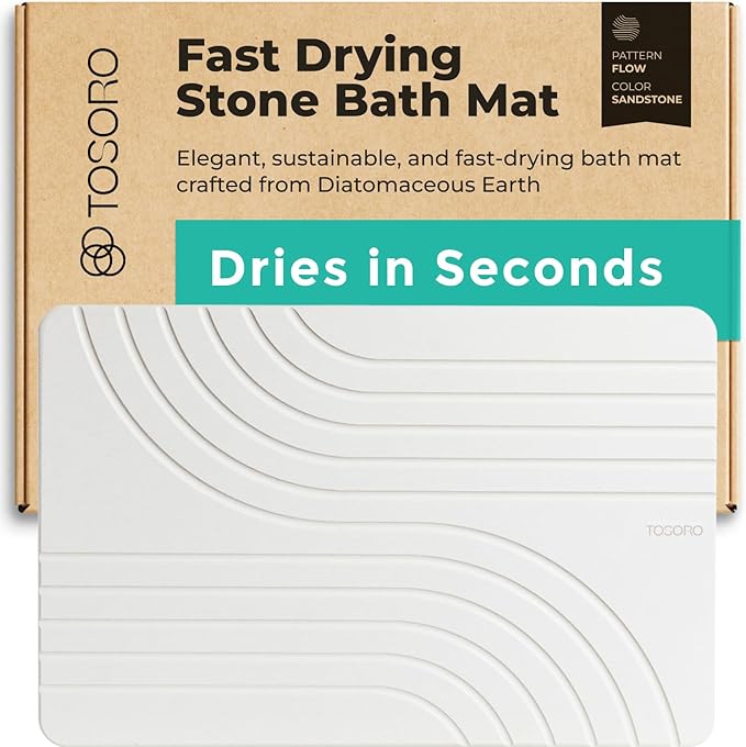 Stone Bath Mat, Diatomaceous Earth Non-Slip Stone Shower Mat - Quick Drying Absorbent Bath Mats for Bathroom - Elegant & Modern Design, Easy to Clean (23.5 x 15) - Sandstone