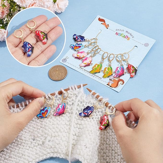 NBEADS 24 Pcs Butterfly Stitch Markers, Enamel Alloy Crochet Stitch Marker Charms Removable Locking Stitch Marker for Knitting Weaving Sewing Accessories Quilting Handmade Jewelry
