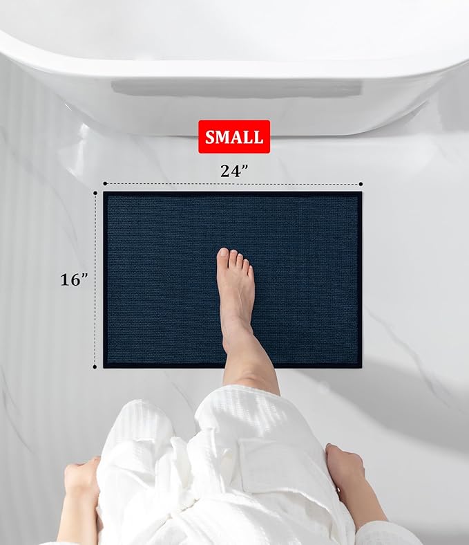 YIHOUSE Bathroom Rugs Mat 16x24, Non Slip Quick Dry Bath Mats for Bathroom Absorbent Ultra Thin Bath Rugs Machine Washable Fit Under Door for Sink, Cabinet, Laundry (Dark Blue, 16"x24")