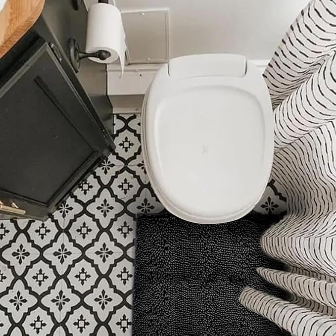 Non-Slip Bath Rug,Extra Soft Microfiber Bedroom Shag Carpet with Anti-Slip Backing,Water/Dust Absorbent Fast Dry Shower Mat,Sound Insulated Stairs Pad,Machine Washable (Black,12 x 16 Inches)