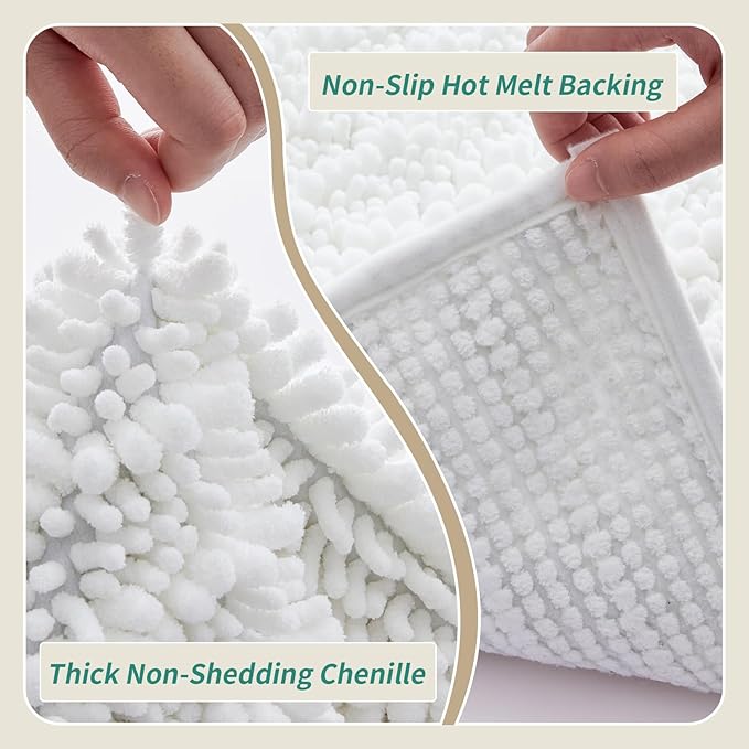 Bathroom Runner Rug 24x55 Non Slip Washable Long Bath Mat for Tub Thick Soft Absorbent Bathroom Floor Mat Large Chenille Bath Rug for Shower, White