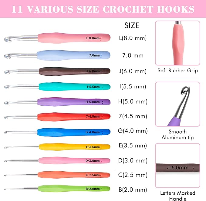 INSCRAFT 87 Pcs Crochet Hook Set, 19 Sizes 0.5mm-8mm(L), Ergonomic Soft Grip Handles Crochet Needles Kit with Case for Arthritic Hands, Crochet Starter Kit for Beginners Knitting Yarn Lovers