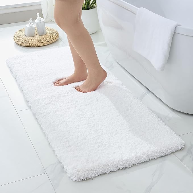White Bathroom Runner Rug 24x70 Non Slip Fluffy Long Bath Mat for Bathroom Floor Washable Plush Luxury Bath Rug for Tub Absorbent Bathroom Shower Sink Mat Bedside Rug