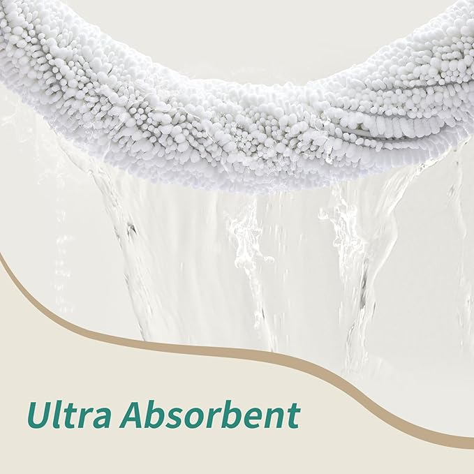 Non Slip Bathroom Rug Machine Washable Thick White Bath Mat 24x44 Soft Absorbent Bathroom Floor Mat Chenille Bath Rug for Shower Tub