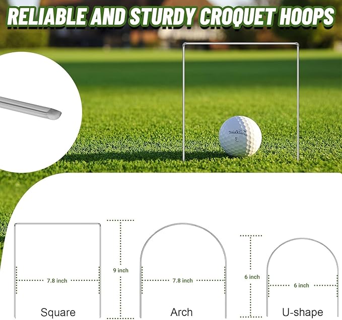 Set of 10 Croquet Wickets Replacement for Croquet Metal Hoops with Galvanized and Plastic Coating for Family Lawn Backyard Outdoor Game (Arch)