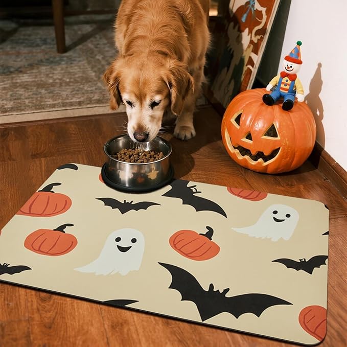 Halloween Bath Mat, Thin Bathroom Rug Non Slip Quick Dry Pumpkin Bath Mat Fits Under Door Thin Floor Mat Halloween Decor, 24''x36'', Pumpkins Bats and Ghost