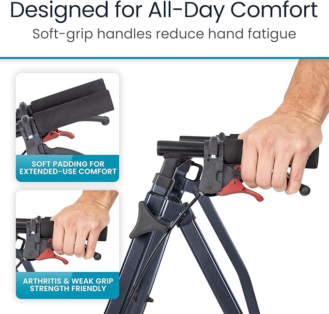 Vive Mobility Lightweight Walker for Seniors - Narrow, Folding Walker w/Wheels for Small & Tight Spaces - Light Weight for Balance, Compact Doorways, Foldable - Portable & Collapsible for Travel