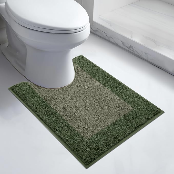 Bathroom Rugs U-Shaped 20" x 24", Non-Slip Extra Soft Absorbent Bath Rugs, Machine Washable Quick Dry Bath Mats for Toilet Base, Sage Green & Budding Green