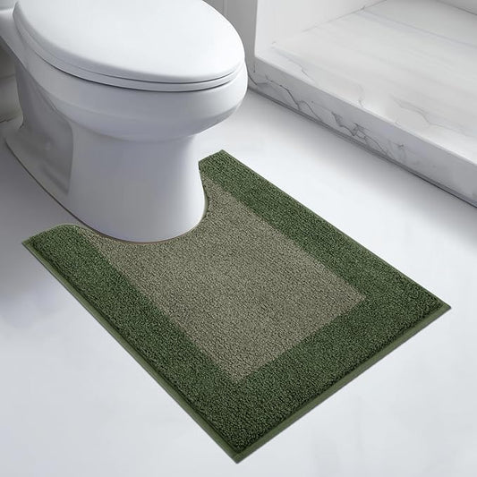 Bathroom Rugs U-Shaped 20" x 24", Non-Slip Extra Soft Absorbent Bath Rugs, Machine Washable Quick Dry Bath Mats for Toilet Base, Sage Green & Budding Green
