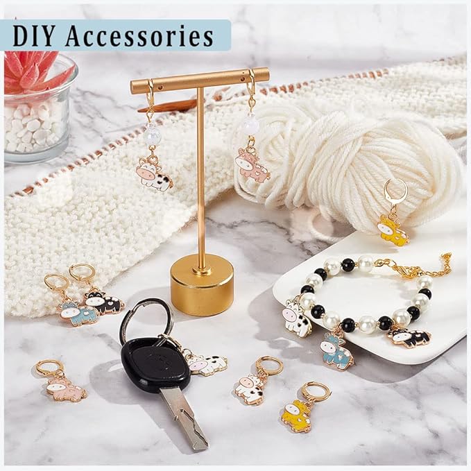 NBEADS 12 Pcs Cow Stitch Markers, 6 Colors Alloy Enamel Cow Crochet Stitch Marker Charms Removable Locking Stitch Marker for Knitting Weaving Sewing Accessories Quilting Handmade Jewelry