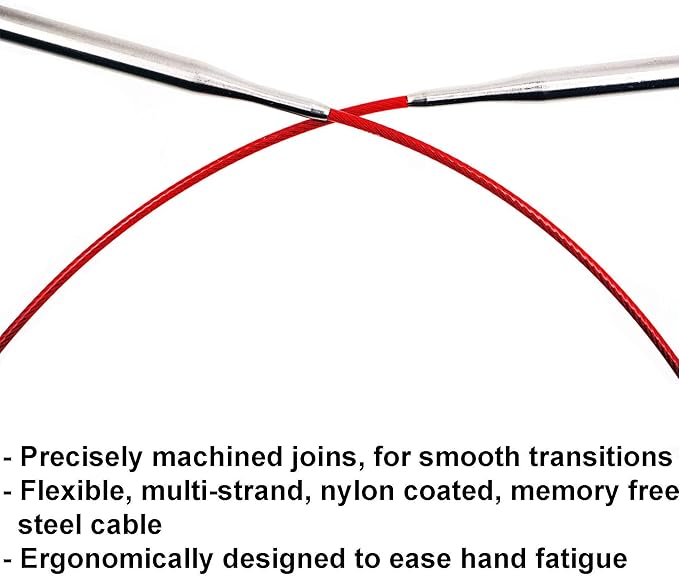 ChiaoGoo Red Lace 60 inch (152cm) Circular Knitting Needles US Size 1 (2.25mm) Stainless Steel 7060-1 with Stitch Holder