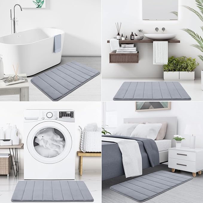 Buganda Memory Foam Bath Mat, 40" x 32", Ultra Soft and Non-Slip Bathroom Rugs, Water Absorbent and Machine Washable Bath Rug Runner for Bathroom, Shower, and Tub, Medium Grey