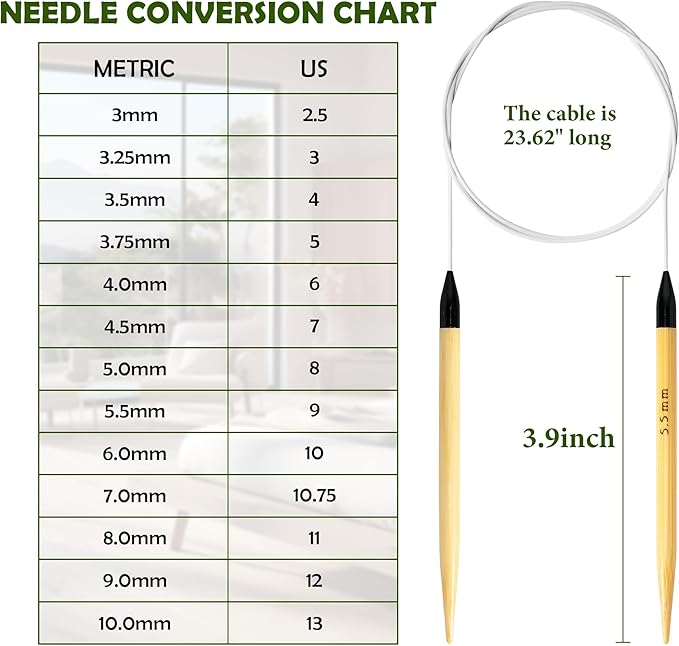 Froggod Bamboo Circular Knitting Needles Size 9 – 3.15-inch Bamboo Knitting Needle Tips, 31.5-inch Total Length, Lightweight Wooden Needles