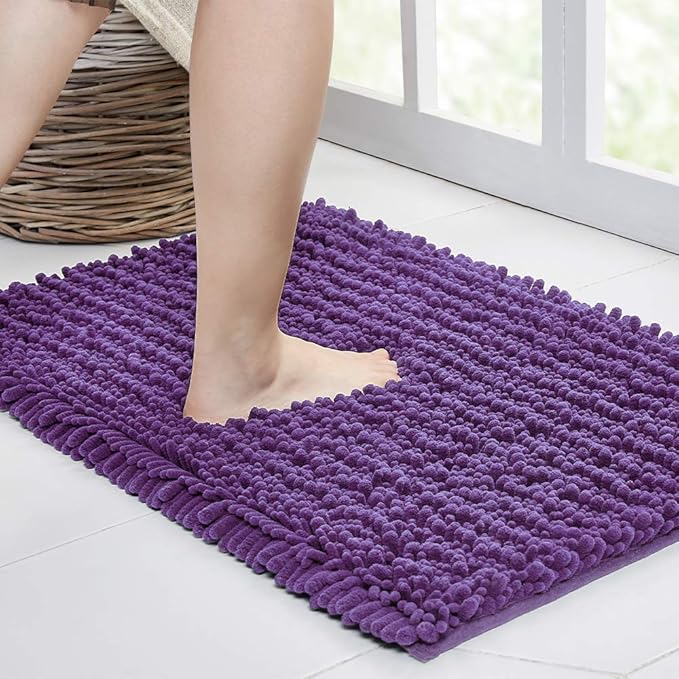 Walensee Bathroom Rug Non Slip Bath Mat (36x24 Inch Lavender) Water Absorbent Super Soft Shaggy Chenille Machine Washable Dry Extra Thick Perfect Absorbant Best Large Plush Carpet for Shower Floor