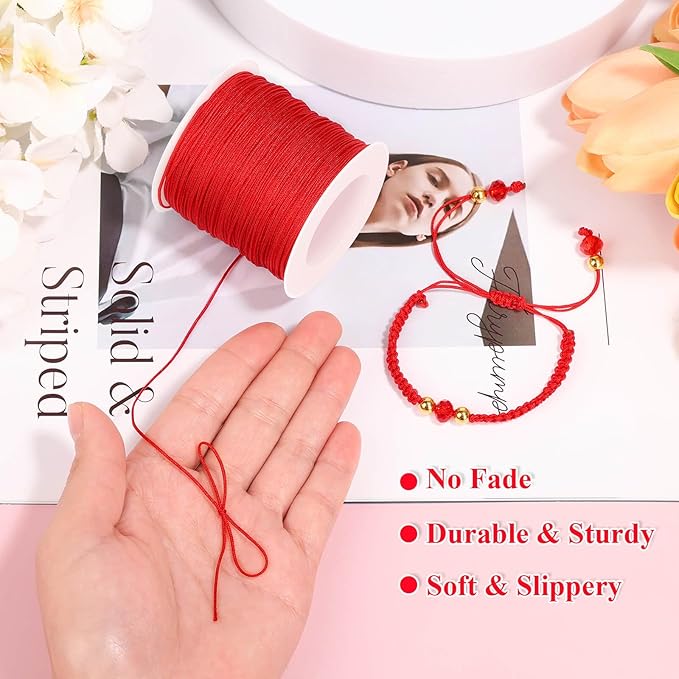 Anezus Red Nylon String for Bracelets, 0.8mm Nylon Thread Chinese Knotting Cord Wind Chime Outdoor Twine String for Beading, Necklaces, DIY Craft, Jewelry Making
