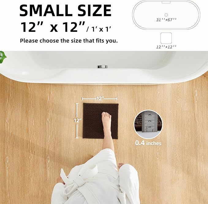 Small Bathroom Rugs, Non Slip Washable Bath Rugs Super Absorbent Bathroom Rug Thin Quick Dry Low Pile Bath Mats, Brown 12"x12"