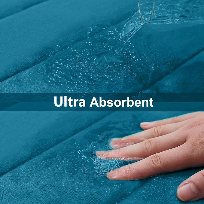 Buganda Memory Foam U-Shaped Contour Toilet Rugs, Non Slip Absorbent, Thick Soft Washable Bathroom Mat, Floor Carpet Bath Rugs Mat for Toilet Base (20" x 20", Peacock Blue)