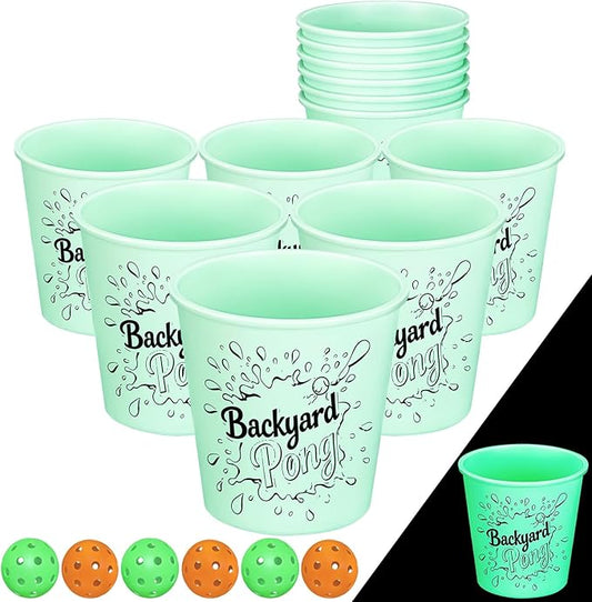 Mostop Yard Pong Outdoor Games Glow in Dark, Giant Yard Game Set with 12 Buckets, 6 Balls and Carrying Bag, Toss Throwing Game for Kids Adults Lawn, Beach, Camping, Tailgating or Backyard Activities