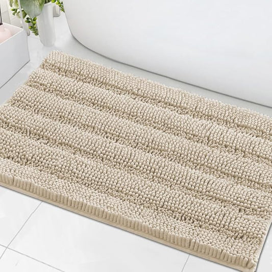 H.VERSAILTEX Bath Mats for Bathroom Non Slip Thick Chenille Striped Bath Rug Absorbent Fluffy Soft Shaggy Rugs Washable Dry Fast Plush Mats for Indoor, Bath Room, Tub - 24" x 36", Fog