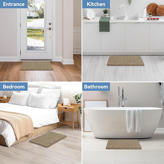 Bcoimo 24"×17" Absorbent Bath Mat, Non-Slip with Backing Chenille Bath Rug and Machine Washable Bathroom Mat Quick-Dry Design. Ideal for Bathroom and Tub Areas