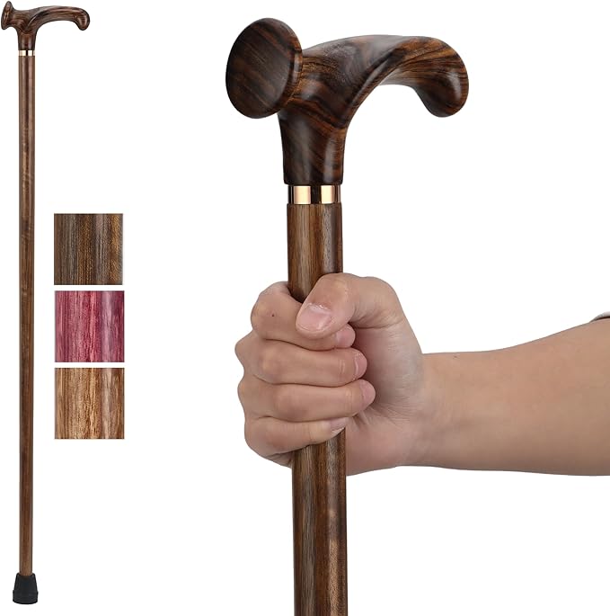 Walking Canes for Men and Women, Wooden Sticks for Seniors, Handcrafted, Ergonomic, Wood Wax Oil Coating Walking Canes for Senior Balance, Crutches for Adults
