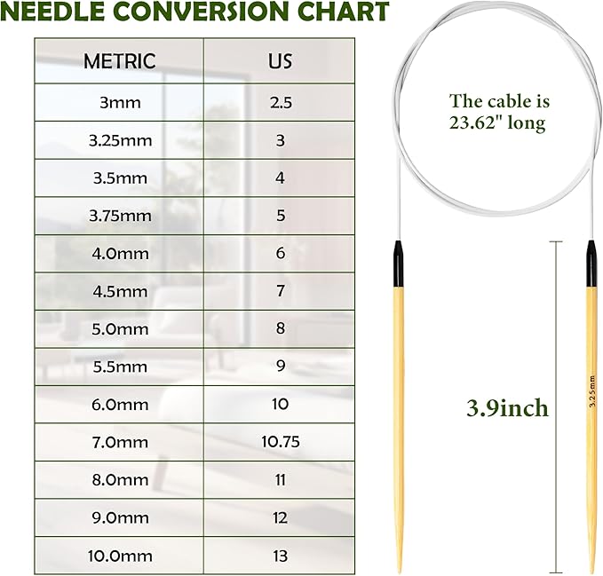 Froggod Bamboo Circular Knitting Needles Size 3 – 3.15-inch Bamboo Knitting Needle Tips, 31.5-inch Total Length, Lightweight Wooden Needles