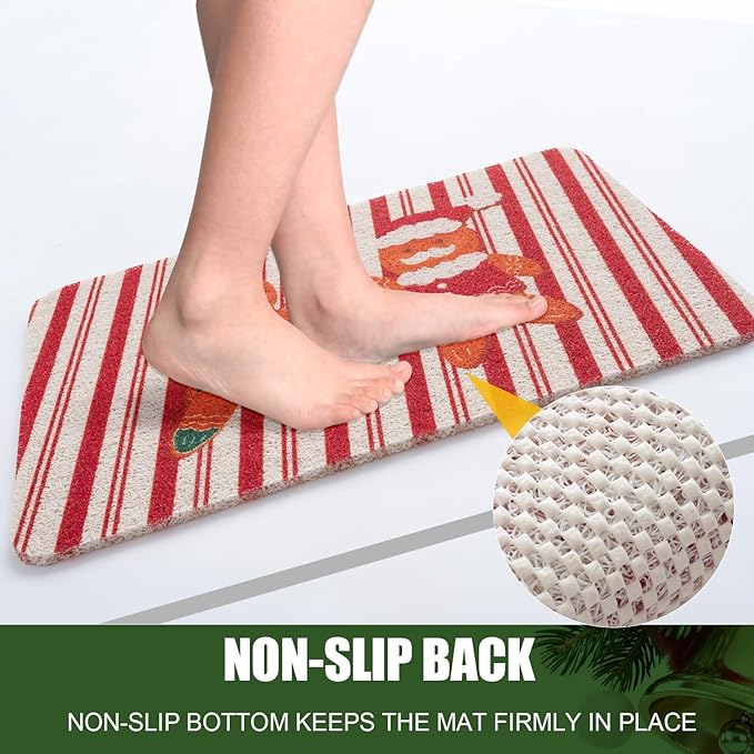 Christmas Non-Slip Bathtub Mat, Anti Slip Shower Mat, Fast Drying Bathtub Mats, Foot Scrubber Mat for Tub, Floor, Bathroom, Kitchen, Home, Hotel (Gingerbread Santa, 40"x16")
