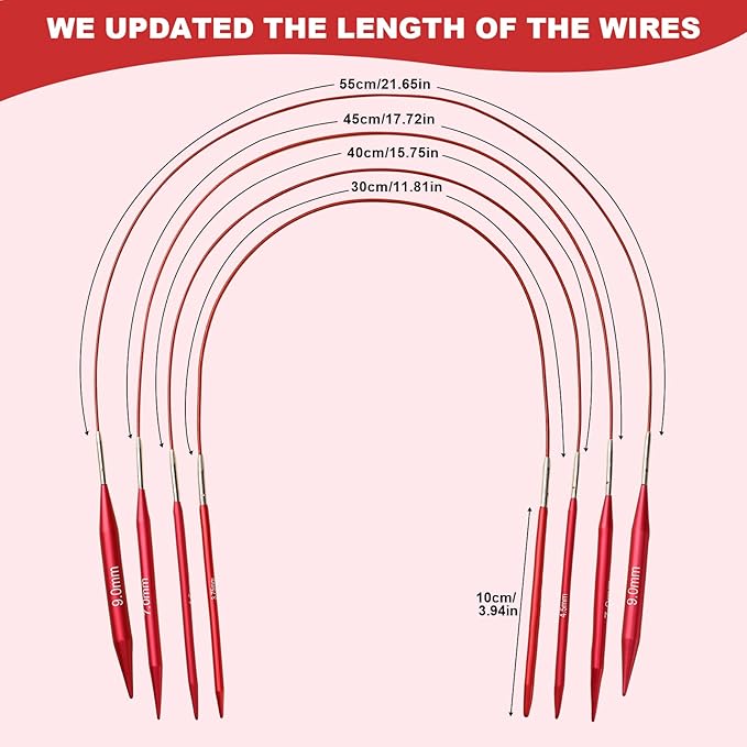 Looen 57 pcs Aluminum Circular Knitting Needles Set with Ergonomic Handles,13 Size Interchangeable Crochet Needles with Storage Case for Small Project (Style 1 New Red)