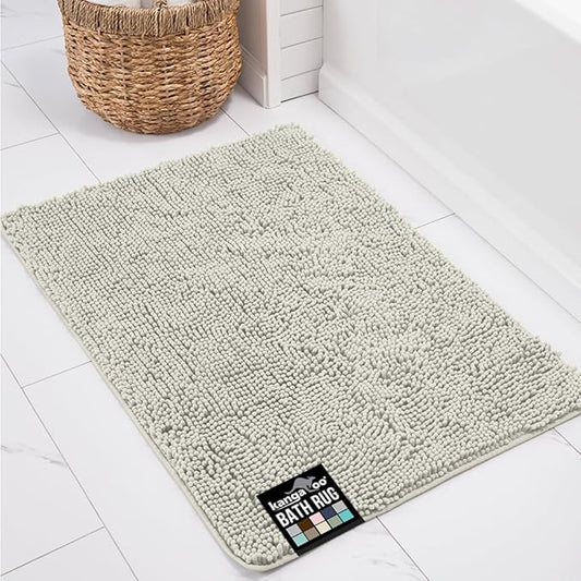 KANGAROO Bathroom Rugs, Chenille Soft Absorbent Bath Rug, Shaggy Shower Mat, Quick Dry Machine Wash Bathmat, Plush Carpet Mats for Tub, Bathtub and Room Home Decor Accessories, 36x24, Cream