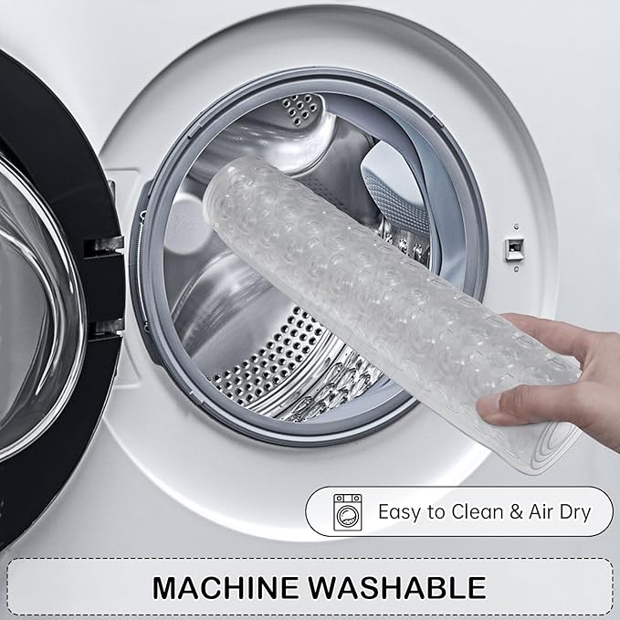 Linoows Non-Slip Bathtub and Shower Mats, Power Grip Bath Mat 35 x 16.3 Inch with Suction Cups and Drain Holes for Tub Bathroom Floor Safety, Machine Washable Soft Bathmat, Clear