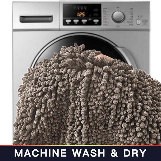 Walensee Large Bathroom Rug Non Slip Bath Mat (24x60 Inch Taupe) Water Absorbent Super Soft Shaggy Chenille Machine Washable Dry Extra Thick Perfect Absorbant Best Plush Carpet for Shower Floor