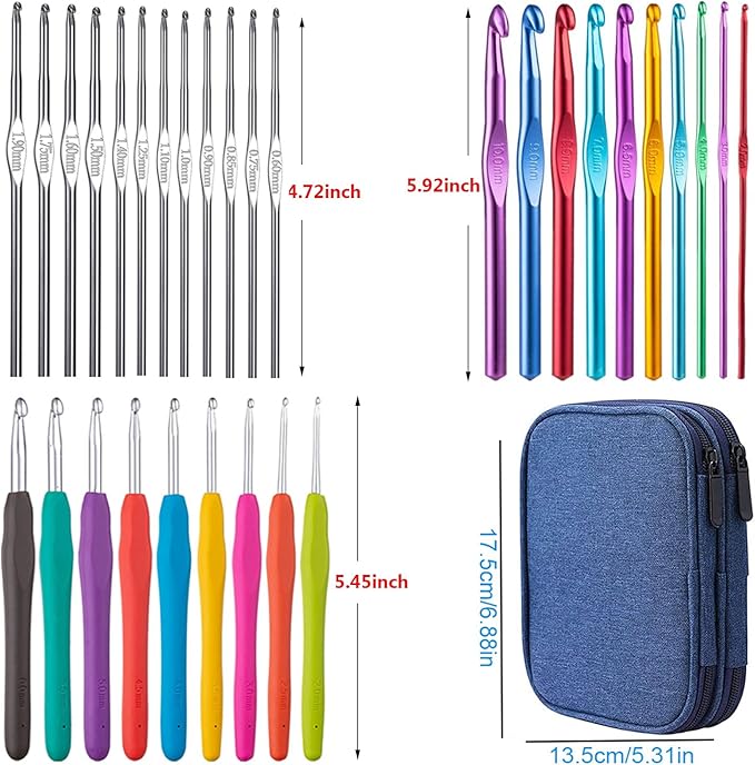 Weabetfu 102pcs Crochet Hooks Set Crochet Hook Kit with Case Ergonomic Crochet Needles for Arthritic Hands and Crochet Accessories Complete Crochet Set for Beginners & Experieced Lovers