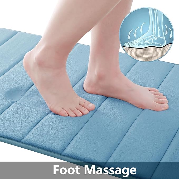 Buganda Memory Foam Bath Mat, 59" x 34", Ultra Soft and Non-Slip Bathroom Rugs, Water Absorbent and Machine Washable Bath Rug Runner for Bathroom, Shower, and Tub, Blue