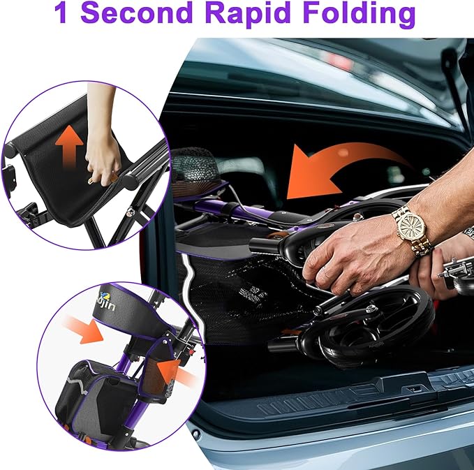 Walkers for Seniors, Rollator Walker with Seat, 350 lb Weight Capacity, 18" Big Seat, 8" All-Terrain Wheels, 6-Level Adjustable Height, Lightweight Aluminum Frame Rollator Walkers for Seniors (Purple)