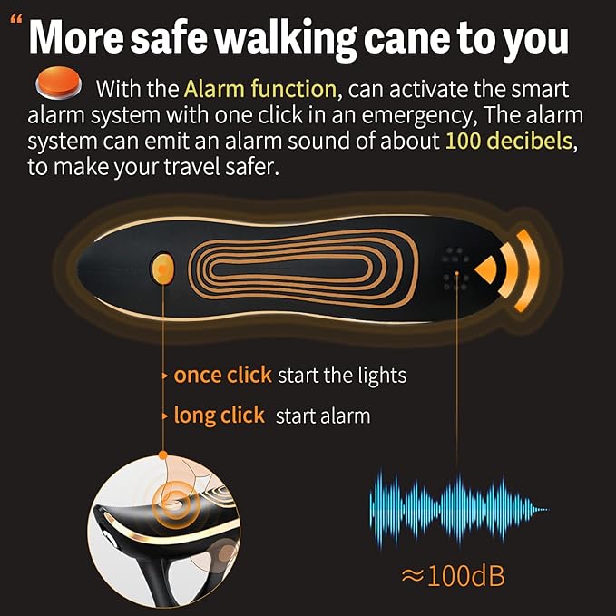 Folding Cane, Smart Alarm Foldable Cane with Light, Fashion Walking Cane for Women&Men, Adjustable Canes for Seniors, USB Direct Charging, Lightweight and Portable