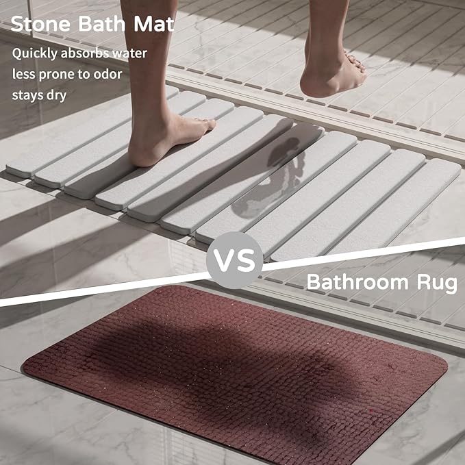 Foldable Stone Bath Mat, Quick Dry Stone Drying Mats for Bathroom, Super Absorbent Bath Mat, Non Slip, Large Diatomaceous Earth Dish Drying Mats for Kitchen Counter 23.5 x 15.4in, White
