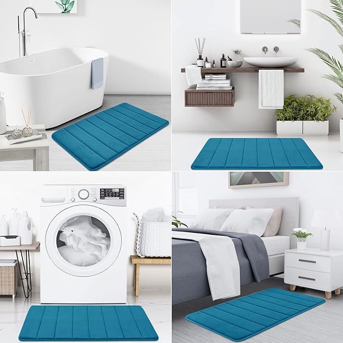 Buganda Memory Foam Bath Mat, 59" x 20", Ultra Soft and Non-Slip Bathroom Rugs, Water Absorbent and Machine Washable Bath Rug Runner for Bathroom, Shower, and Tub, Peacock Blue